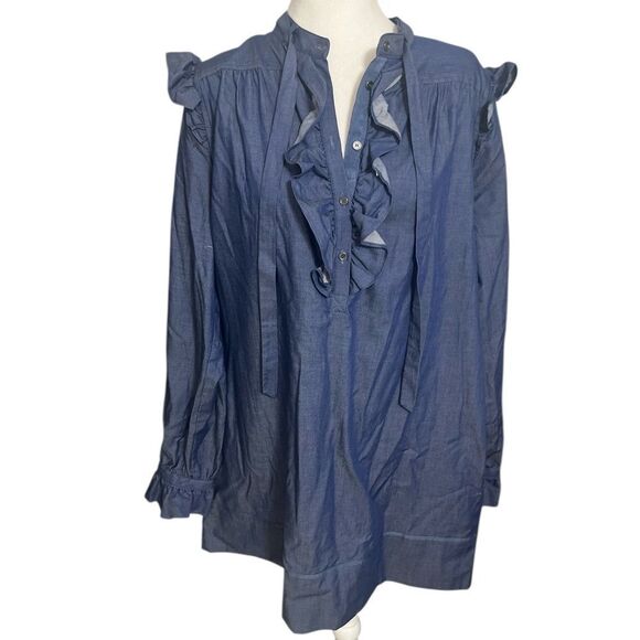 Ldt Womens Chambray Ruffled V-Neck
1/2 Button Up Shirt Shift Dress 10
Medium - Picture 2 of 14